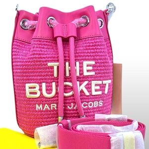Marc Jacobs “The Bucket” Woven w/Leather Trim Bright Pink
